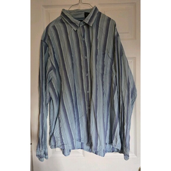 Mens No Boundaries Button Up Blue Striped Long Sleeve Dress Shirt 2XL XXL Top - Picture 4 of 16